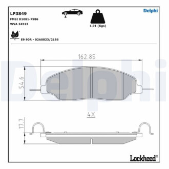 ПЕРЕДНІ ГАЛЬМІВНІ КОЛОДКИ Delphi LP3849