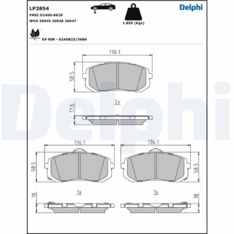 ПЕРЕДНІ ГАЛЬМІВНІ КОЛОДКИ Delphi LP3854