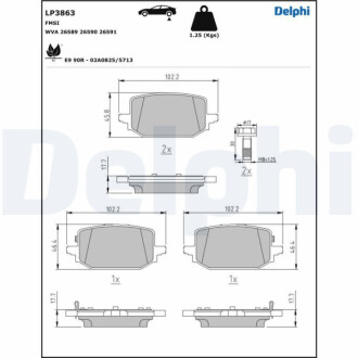 ЗАДНІ ГАЛЬМІВНІ КОЛОДКИ Delphi LP3863