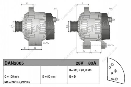 Alternator (28V, 80A) DENSO DAN2005 (фото 1)