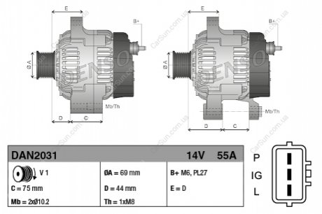 Alternator (14V, 55A) DENSO DAN2031