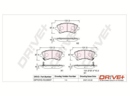 Комплект гальмівних накладок, дискове гальмо Dr!ve+ DP1010100007