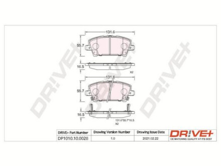 Комплект тормозных накладок, дисковый тормоз Dr!ve+ DP1010100028