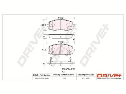 Комплект гальмівних накладок, дискове гальмо Dr!ve+ DP1010100038 (фото 1)