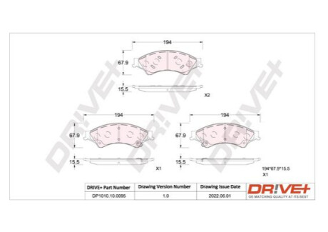 Комплект гальмівних накладок, дискове гальмо Dr!ve+ DP1010100095