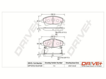 Комплект гальмівних накладок, дискове гальмо Dr!ve+ DP1010100139