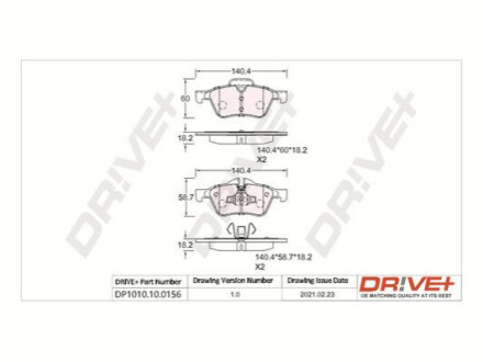 Комплект тормозных накладок, дисковый тормоз Dr!ve+ DP1010100156