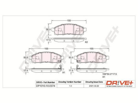 Комплект тормозных накладок, дисковый тормоз Dr!ve+ DP1010100374