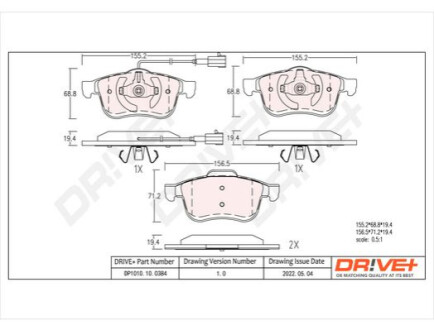 Комплект тормозных накладок, дисковый тормоз Dr!ve+ DP1010100384