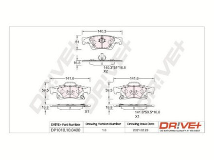 Комплект тормозных накладок, дисковый тормоз Dr!ve+ DP1010100400 (фото 1)