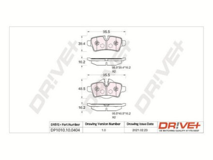 Комплект тормозных накладок, дисковый тормоз Dr!ve+ DP1010100404