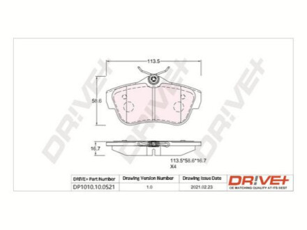 Комплект тормозных накладок, дисковый тормоз Dr!ve+ DP1010100521