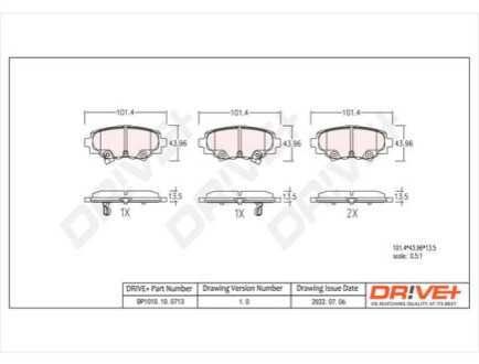 Комплект тормозных накладок, дисковый тормоз Dr!ve+ DP1010100713