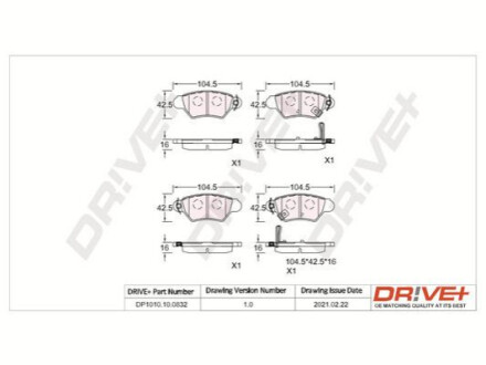 Комплект тормозных накладок, дисковый тормоз Dr!ve+ DP1010100832