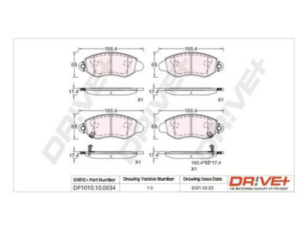 Комплект гальмівних накладок, дискове гальмо Dr!ve+ DP1010100834