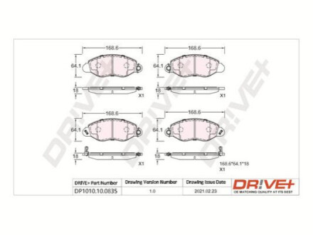 Комплект гальмівних накладок, дискове гальмо Dr!ve+ DP1010100835 (фото 1)