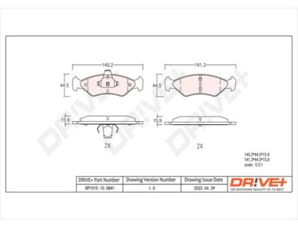 Комплект тормозных накладок, дисковый тормоз Dr!ve+ DP1010100841