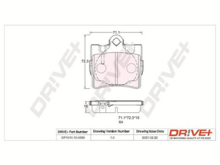 Комплект тормозных накладок, дисковый тормоз Dr!ve+ DP1010100858