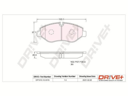 Комплект тормозных накладок, дисковый тормоз Dr!ve+ DP1010100915