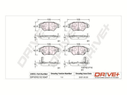 Комплект гальмівних накладок, дискове гальмо Dr!ve+ DP1010101047