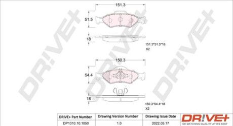 Комплект тормозных накладок, дисковый тормоз Dr!ve+ DP1010101050