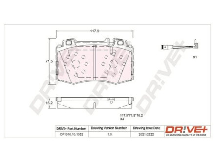 Комплект гальмівних накладок, дискове гальмо Dr!ve+ DP1010101052