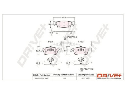 Комплект тормозных накладок, дисковый тормоз Dr!ve+ DP1010101067