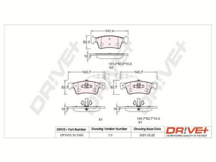 Комплект гальмівних накладок, дискове гальмо Dr!ve+ DP1010101068