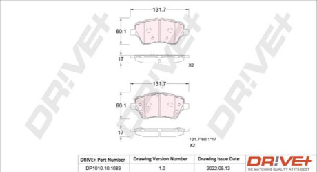 Комплект тормозных накладок, дисковый тормоз Dr!ve+ DP1010101083