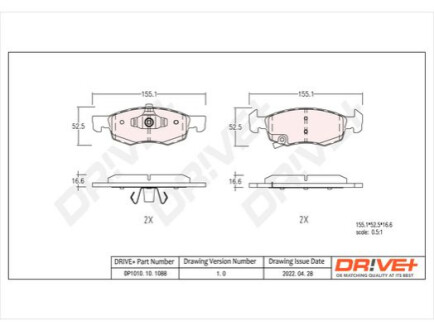 Комплект гальмівних накладок, дискове гальмо Dr!ve+ DP1010101088