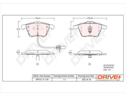 Комплект тормозных накладок, дисковый тормоз Dr!ve+ DP1010101120