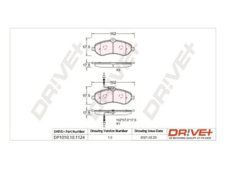 Комплект тормозных накладок, дисковый тормоз Dr!ve+ DP1010101124