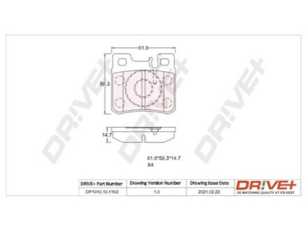 Комплект тормозных накладок, дисковый тормоз Dr!ve+ DP1010101163