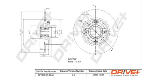 TARCZA HAM. CITROEN C4 1.6-2.0HDI 249X9 WITH BEARING Dr!ve+ DP1010111646