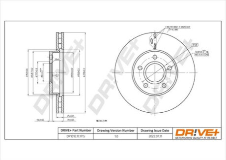 Диск гальмівний (передній) Ford C-Max 07-/Focus 04-/Volvo C30/S40/V50 04-12 (278x25) (з покр.) (вент) Dr!ve+ DP1010111715