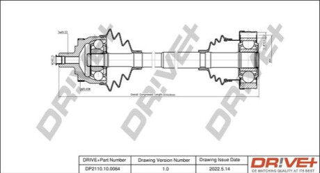 Піввісь (передня) Audi A4/Skoda SuperB I/VW Passat 1.8/2.0 94-08 (L) (33х30х614мм) Dr!ve+ DP2110100064