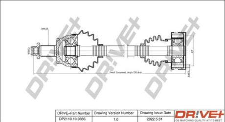 Піввісь (передня) Seat Cordoba/Ibiza/Skoda Fabia/Roomster/VW Polo 1.2/1.4/1.9D 99- (R) Dr!ve+ DP2110100886