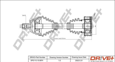 Піввісь (передня) VW Golf/Skoda Octavia 09- (R) (36x814) Dr!ve+ DP2110100974 (фото 1)