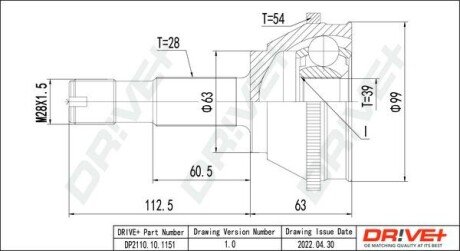 ШРКШ (зовнішній) Citroen Jumper/Fiat Ducato/Peugeot Boxer 94- (28z/39z/62.9mm/100.4mm/60mm) (+ABS54z) Dr!ve+ DP2110101151