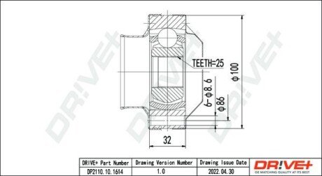 ШРКШ (внутрішній) Fiat Punto 1.2/1.4 GT Turbo/1.8/1.3 JTD/1.7 TD/1.9 JTD/DS (25z/100mm) Dr!ve+ DP2110101614