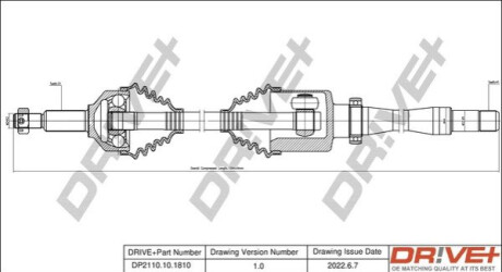 Піввісь (передня) Ford Tourneo V362/Transit V363 2.0D/2.2D 07- (1092mm) (R) Dr!ve+ DP2110101810