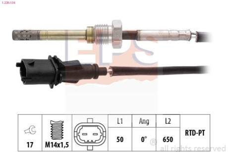 Датчик температуры выпускных газов PSA Nemo 1.3HDi 16-/Bipper 1.3HDi 15-/Fiat 500L/500X 1.3D 12-/Fiorino 1.3D 09- EPS 1.220.134 (фото 1)