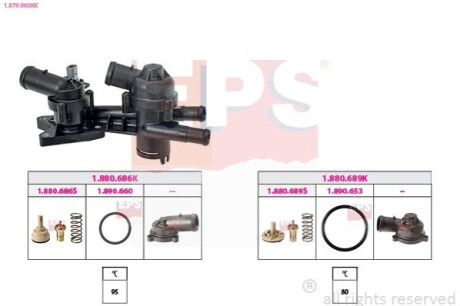 Термостат 80°С, 95°С з корпусом Golf V,Polo,Passat,Fabia 01- EPS 1.879.960KK