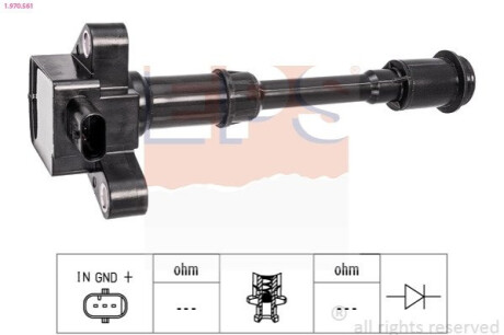 Котушка запалювання Ford C-Max II 1.6 EcoBoost 10- /Fiesta 1.6 ST 13- /Focus III 1.6 EcoBoost 10- /Kuga 13- /Mondeo IV 10- /Volvo S60/V60 1.6 10- EPS 1.970.561 (фото 1)