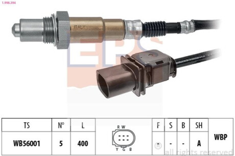 Лямбда-зонд (перед каталізатором) Citroen Berlingo 1.6HDi 08-/Peugeot 2008 1.6HDi 13-/308 1.6HDi 09-/Partner 08- EPS 1.998.394