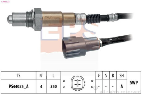 Лямбда-зонд AVENSIS 2.0 03-, RAV 4 2.0 05-, ES 2.5 12-18, OUTBACK 3.0 03-09 EPS 1998522 (фото 1)