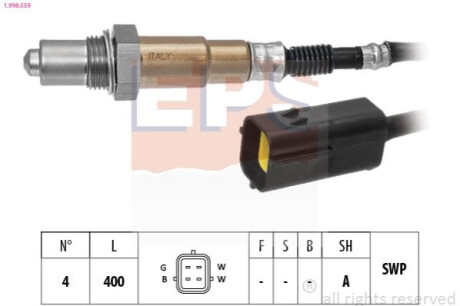 Лямбда-зонд (4-х конт.) 400 mm Chevrolet Aveo 1.2 05-/Lacetti 1.4/1.6/2.0 05-/Spark 1.0/1.2 10- EPS 1.998.559