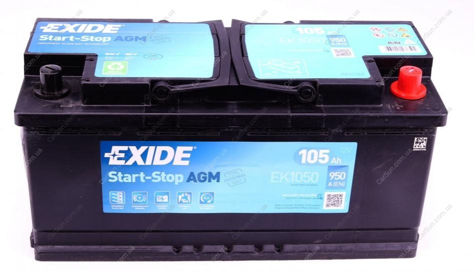 ▷ EXIDE EK1050 Аккумулятор AGM 105Ah 950A R+(Start-Stop • цена