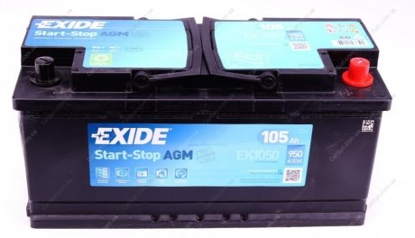 Аккумулятор AGM 105Ah 950A R+(Start-Stop EXIDE EK1050 (фото 1)