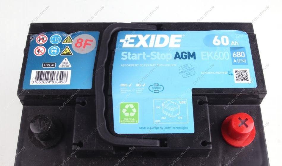 Аккумулятор 70Ач 760А 12В EXIDE Start-Stop (R+) AGM EXIDE EK700